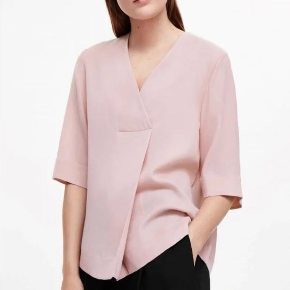COS Cross Over Front V-neck Pale Pink Blouse sz 4